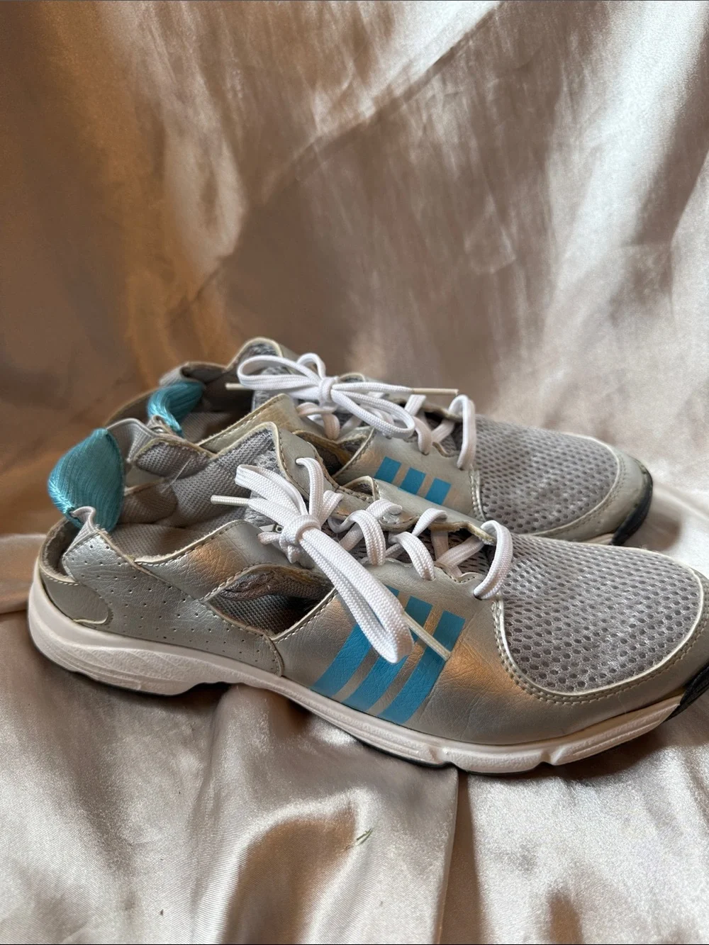 Women’s adidas Golf sling back shoes in metallic silver and blue